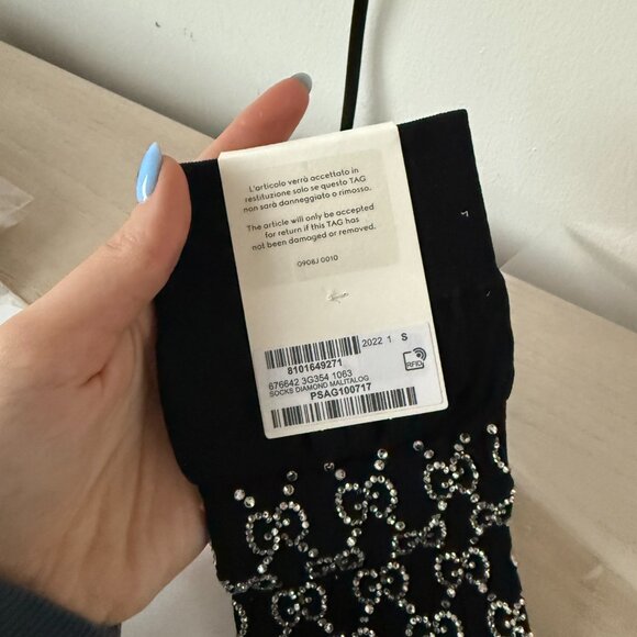 NWT Gucci GG Supreme Crystal Embellished Socks Black - Picture 5 of 7
